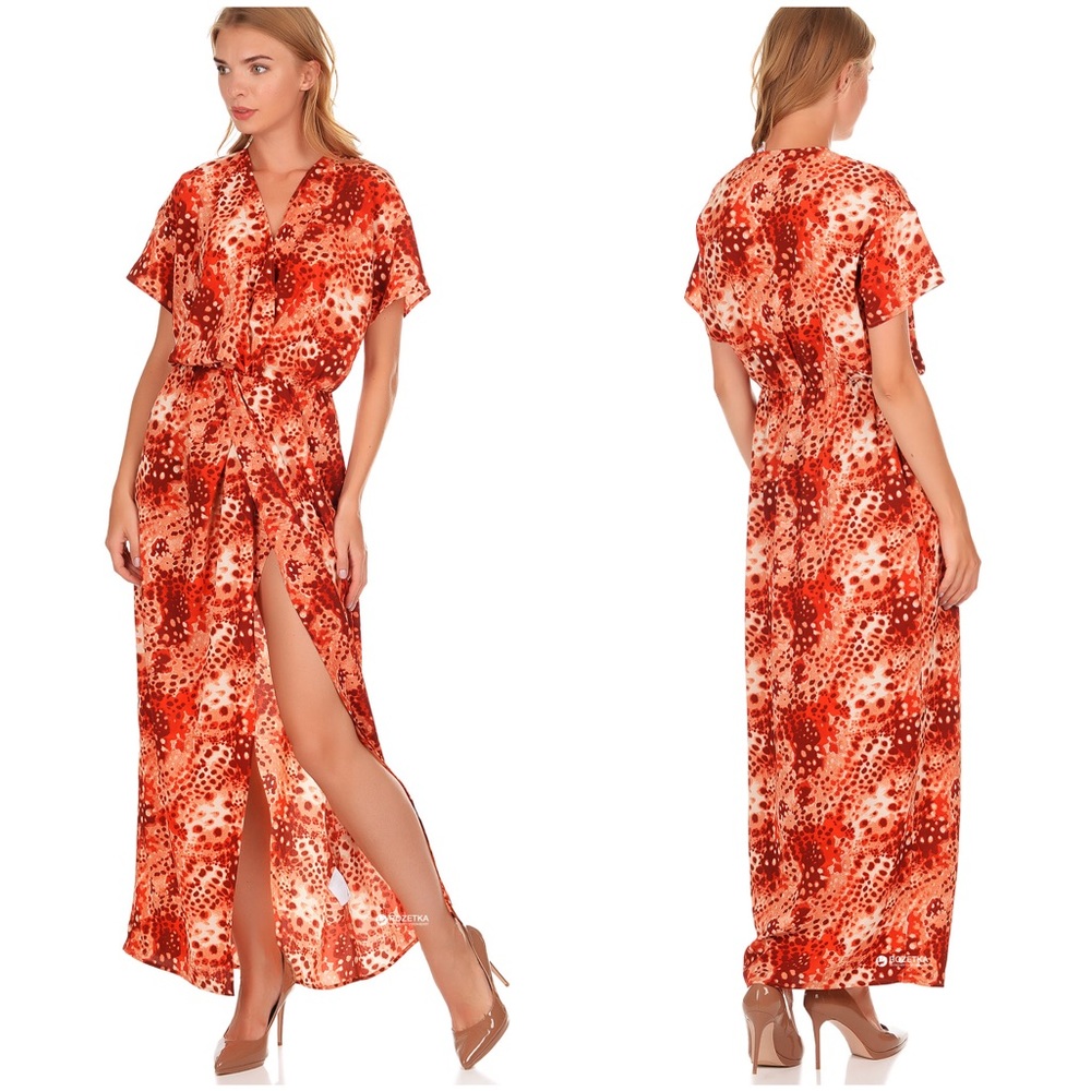 & OTHER STORIES Red V-Neck Front Slit Maxi Dress